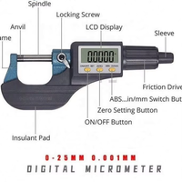 Micromètre numérique externe professionnel ANDUUK, plage de mesure 0-25 mm, précision 0,001 mm, outil de mesure de l'épaisseur en microns