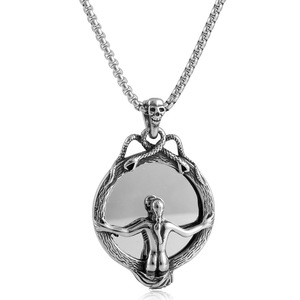 Stainless Steel <b>Magic</b> Mirror Pendant With Buddha Statue Design Unisex Punk Retro Necklace Gift 231091 - Product Image 1