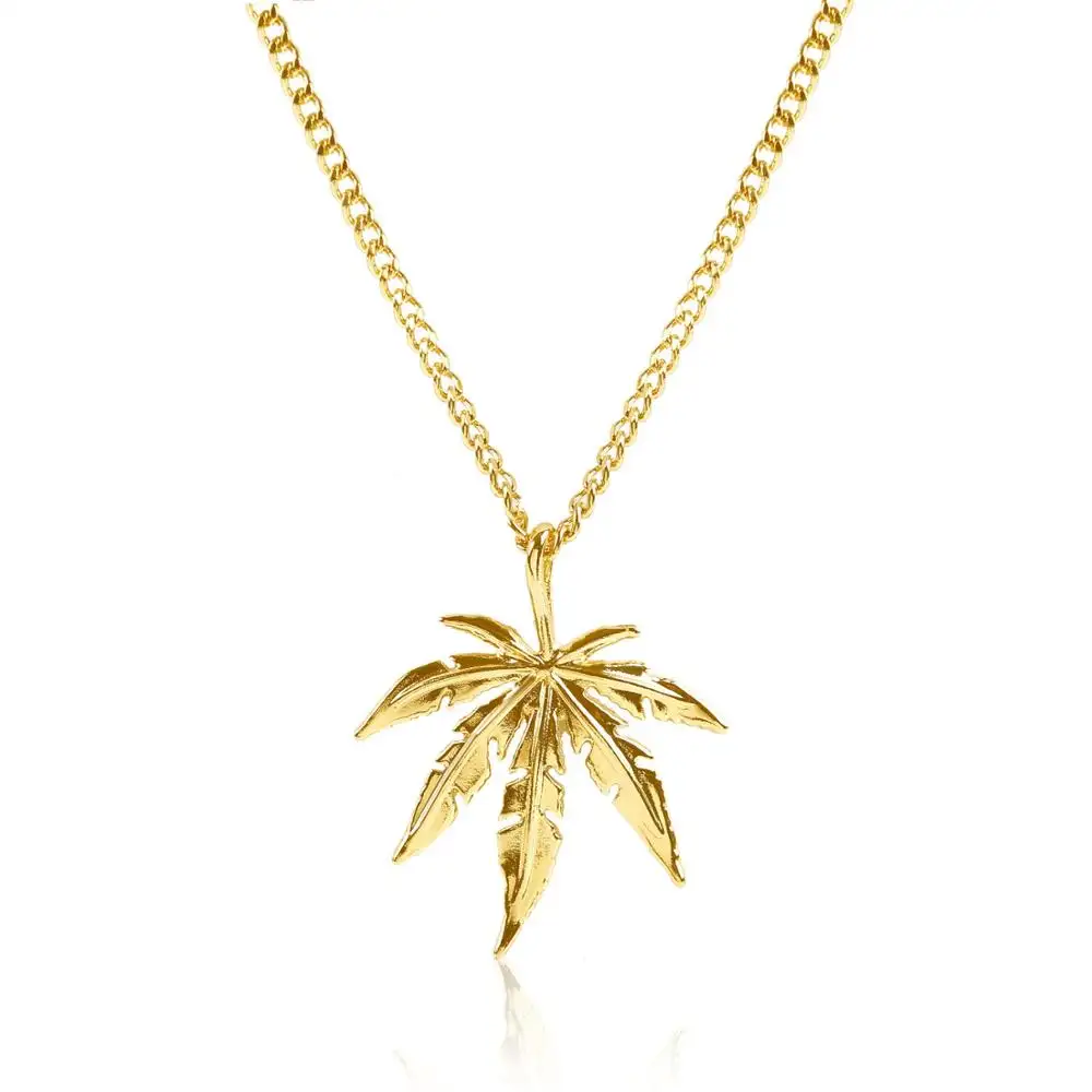 Collier à breloques en forme de herbe, plaqué or ou argent 2019, avec pendentif en feuille d'érable, bijoux Hip Hop, vente en gros, nouveauté