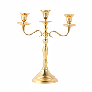 Chandelier en métal d'aspect premium, bougeoirs en métal plaqué or faits à la main, bocaux à bougies, bougeoir à 3 bras à bas prix réduits - Product Image 1