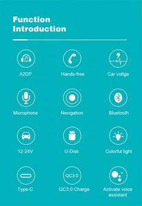 AGETUNR T66 transmetteur bluetooth fm lumière RGB 20W PD 18W QC3.0 charge rapide voiture lecteur mp3 mains libres <span class=keywords><strong>carte</strong></span> micro SD/disque U musique - Product Image 3