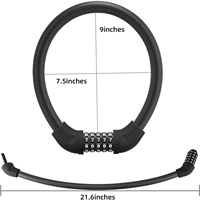 Serrure de câble de vélo avec combinaison à 5 chiffres grosse tête et broche en métal avec noyau de verrouillage en cuivre réinitialisable Kids Bike Cable Loc