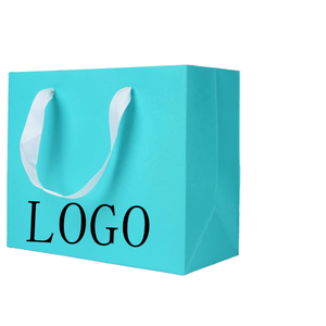 Sacs en papier écologiques pour l'artisanat, poignées en ficelle, style luxueux bleu, papier uni robuste et durable pour chaussures, chaussettes, emballage, ruban - Product Image 1