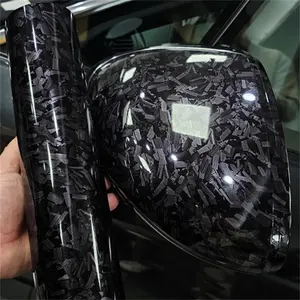 Vinilo de fibra de carbono forjado negro brillante para coche, autoadhesivo de camuflaje fantasma, pegatinas interiores de estilo DIY para envolver motocicletas