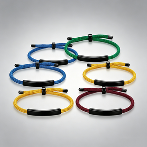 High Quality <strong>Engraved</strong> Customized Stainless Steel Blank Bar Nylon Rope Fabric Bracelets Couple Milan Rope <strong>Bangle</strong> - Product Image 2