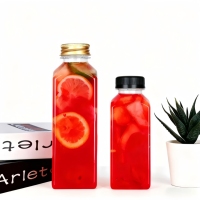 Logo personnalisé 12oz 16oz 350ml 500ml Bouteilles de boisson vides en plastique carrées avec bouchon noir pour thé soda