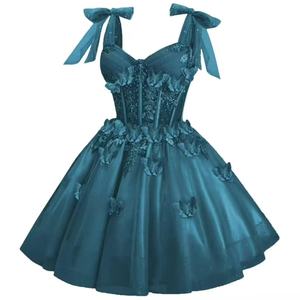 European American Style Evening Gown Halter Lace Up Empire Waist Long Skirt Solid Color Handmade Princess Tulle Dress - Product Image 1