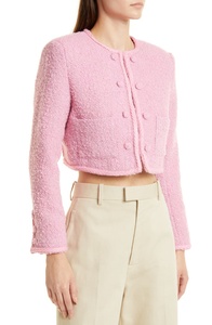 Chaqueta de manga larga con bolsillos y cuello redondo para mujer, Chaqueta corta con doble botonadura personalizada, color <span class=keywords><strong>rosa</strong></span> - Product Image 3