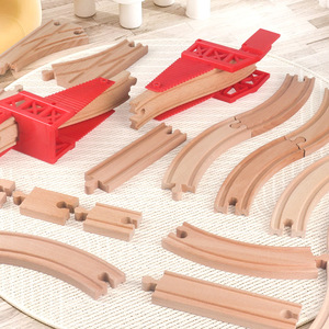 Wooden Train Track Set For Children 4-6 Years Old Educational <b>Building</b> <b>Blocks</b> Toy With Curved And Straight Pieces - Product Image 1
