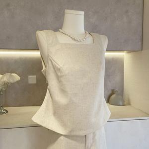 Set di <span class=keywords><strong>lino</strong></span> da <span class=keywords><strong>donna</strong></span> senza maniche Crop Top di alta qualità con lacci <span class=keywords><strong>larghi</strong></span> <span class=keywords><strong>pantaloni</strong></span> due pezzi - Product Image 3