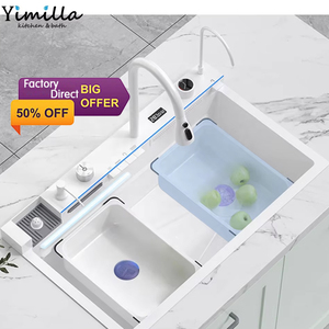 Wastafel dapur teknologi tinggi, wastafel Stainless Steel mangkuk tunggal wastafel dapur putih keran air terjun Digital mangkuk tunggal wastafel dapur cerdas - Product Image 1