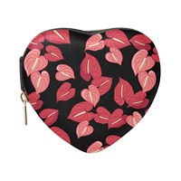 Nouveauté : Étui de voyage léger et durable pour bijoux, en cuir PU, avec fermeture éclair, motif anthurium rouge hawaïen en forme de cœur, pour femme