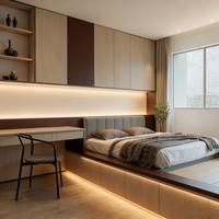 Ensemble de chambre à coucher en bois inclinable personnalisé avec lit de rangement pour appartement et villa – Mobilier de maison moderne