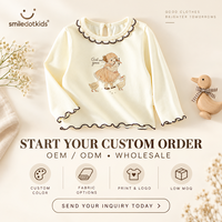 T-shirt à manches longues pour filles, personnalisé, imprimé avec des personnages, col à volants, sous-vêtement, haut pour tout-petits, fournisseur en gros OEM ODM