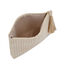 Pochette de Plage en Paille Bohème Décontractée avec Gland de Raffia, Logo Personnalisé, Trousse de Maquillage Cadeau, Pochette Zippée pour l'Été