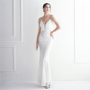 19625 # dài tiệc Slim-fit buổi tối tính khí thanh lịch định vị hoa đặt hàng đính cườm long lanh bên đầm - Product Image 4