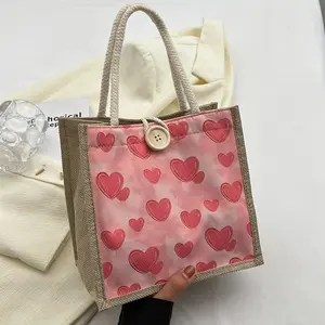 Kızlar için promosyon hediye keseleri moda Mini küçük alışveriş jüt baskılı çanta