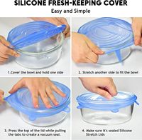 12 couvercles extensibles en silicone écologiques réutilisables pour le stockage des aliments - 6 tailles différentes (2 ensembles) - Couvercles élastiques pour bols de cuisine