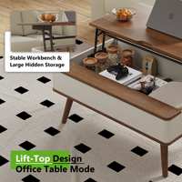 Table basse relevable avec rangement, table centrale moderne en bois pour salon, noyer et blanc, mobilier pour petit espace