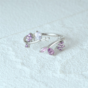 Anillo Abierto de Plata S925 con Circonita Cúbica, Diseño de Flor y Hoja, Estilo Minimalista, para Chicas, Venta al Por Mayor CANNER, Nueva Colección Primavera - Product Image 2