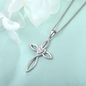 Collar <span class=keywords><strong>de</strong></span> Plata <span class=keywords><strong>de</strong></span> Ley 925 con Cruz Infinita, Circonita 5A, Bañado en Rodio, Colgante Hueco, Joyería - Product Image 3