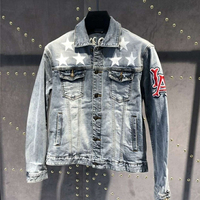Manteaux d'équitation Y2K avec logo personnalisé Vestes pour hommes en denim de travail rapiécées Veste en jean délavé avec broderie
