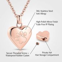 Collier urne moderne en acier inoxydable avec empreinte de patte et cœur pour animaux de compagnie, bijou commémoratif pour la crémation des chiens et des chats