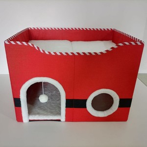 Lit pour chat double couche, style Noël, rouge et noir, rectangulaire, lavable, pliable, chaud pour l'hiver - Product Image 1