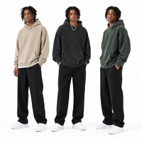Sweat-shirt pour homme noir délavé, effet usé, épais, surdimensionné, logo personnalisé, vente en gros