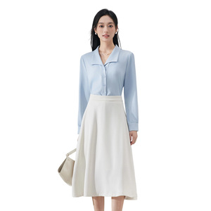 Women's White Shirt Black Skirt Set Long Sleeve Solid Color Anti-Wrinkle Professional Workwear Outfit - Product Image 5