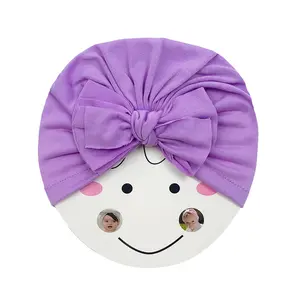 Topi Bonnet bayi baru lahir, topi Bonnet pita besar katun lembut warna polos musim dingin cantik properti mandi bayi