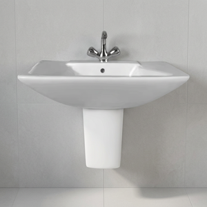 Lavabo de cerámica cuadrado de pared con medio pedestal, diseño moderno para uso en centros comerciales y villas. - Product Image 3