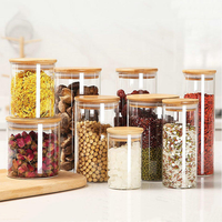 Vente en gros de contenants alimentaires en verre transparent avec couvercle en bambou hermétique résistant à la chaleur en borosilicate pour la cuisine