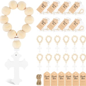 KOMI Ensemble de perles de baptême en bois avec pochette en maille blanche pour les perles de chapelet cadeau de <span class=keywords><strong>communion</strong></span> - Product Image 1
