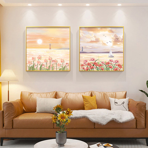 Luz moderna dormitorio de lujo pintura decorativa dormitorio principal pintura de Cabecera vista al mar flores gran pintura al óleo colgante de pared - Product Image 4