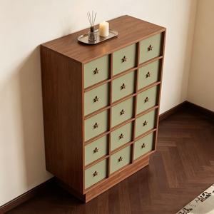 Midcentury Modern Wood <b>Storage</b> Cabinet 15 <b>Drawers</b> Flat Panel Green Living Room Furniture - Product Image 2