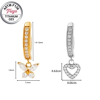 Anneau de piercing de nombril en titane 14G ASTM F136, hypoallergénique, avec pendentif zircon, à clipser