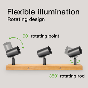 Projecteur de plafond industriel rétro noir à 3 spots E27 hautement recommandé |   <span class=keywords><strong>Spot</strong></span> lumineux vintage en métal et <span class=keywords><strong>bois</strong></span> pour intérieur, maison ou boutique - Product Image 3