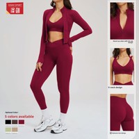 Ensemble de vêtements de sport pour femmes en trois pièces avec haut cardigan ajusté respirant pour le cyclisme et la course à pied en plein air - 2539