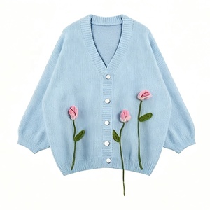 Veste pull pour femme personnalisée et élégante pour garçon Cardigan <span class=keywords><strong>mi</strong></span>-long en tricot à coupe ample avec bouton de décoration pour l'automne et l'hiver - Product Image 5