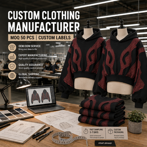 Sweat à capuche court pour homme en molleton de coton épais, style Y2K Grunge, déstructuré, à bords bruts et panneau rouge, personnalisé pour la fabrication de vêtements - Product Image 1
