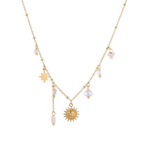 Collar, Pulsera y Pendientes de Perlas con Baño de Oro de 18K y Acero Inoxidable 316L, Diseño Bohemio con Dije de Sol, Ideales para Vacaciones de Verano y Aniversarios - Product Image 5