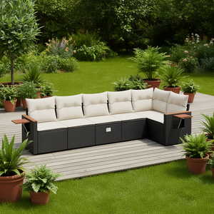 Conjunto de Sofá de Jardín de Ratán para Exteriores con Almacenamiento y Cojines para Muebles de Patio, Diseño Contemporáneo, Color Negro - Product Image 2