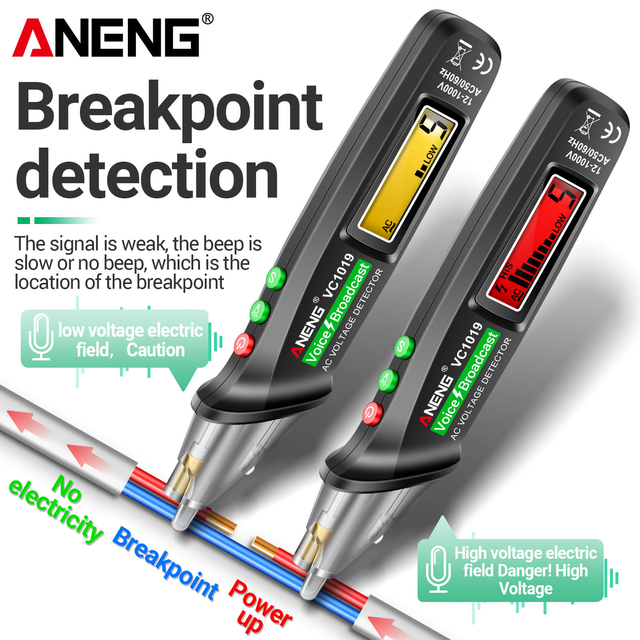 ANENG VC1019 High Precision Electrician Voltage Tester 12-1000V Digital Display with Voice Broadcast