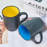 Mug à café en céramique personnalisé avec logo, 16 oz, intérieur coloré, extérieur noir, emballé individuellement, compatible micro-ondes, pour fêtes