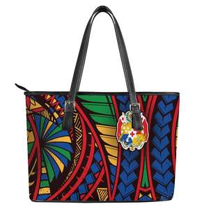 Nuevo Bolso de Mano de Moda para Mujer, Diseño Polinesio de Hibisco Rojo, Tatuaje Tongano, Bolso de Hombro de Cuero de Gran Capacidad, Bolso Tote - Product Image 2
