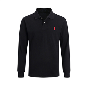 POLO al por mayor <span class=keywords><strong>para</strong></span> hombre, camiseta polo informal de negocios negra, de algodón, manga larga, con logotipo bordado, tejido de punto. - Product Image 1