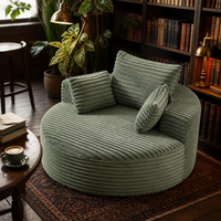 Fauteuil douillet rond en velours côtelé compressé dans une boîte, fauteuil géant sans assemblage