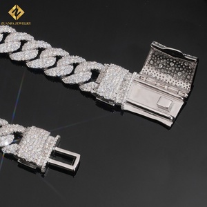 Fine Jewelry 925 Silver <b>Iced</b> <b>Out</b> 12MM Moissanite Cuban Link <b>Chain</b> Necklace Rhodium Plated Men's Wholesale Fashion Cuban Link - Product Image 2