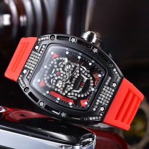 Reloj Automático de Alta Calidad Estilo RM 052 con Calavera Adornada con Diamantes en Oro Rosa y Correa de Goma Naranja - Product Image 2